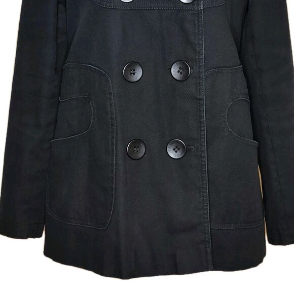 Via Spiga Double Breasted Swing Pea Coat Women's Small Black Cotton - Picture 3 of 13